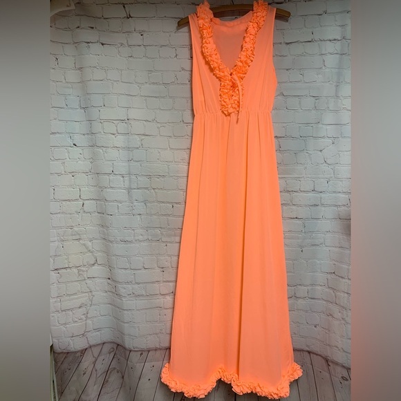 Other - Vintage MCM Madmen Elegant Orange Sleeveless Peignoir Night Gown Size M USA